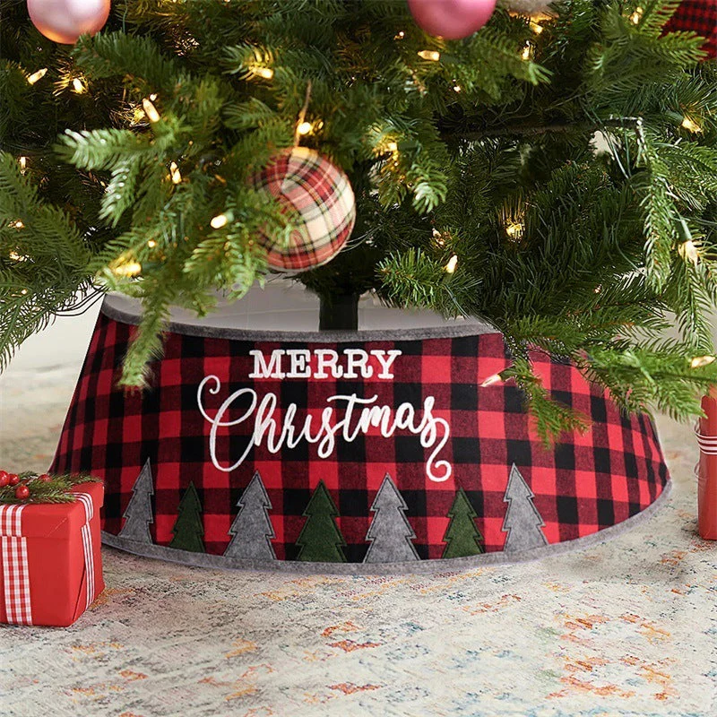 48-inch black and red lattice fabric embroidered Christmas tree skirt - Image 2