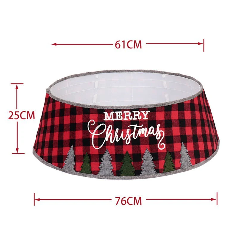 48-inch black and red lattice fabric embroidered Christmas tree skirt - Image 3