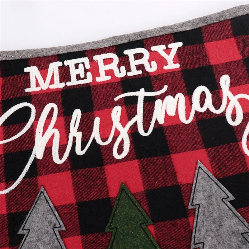 48-inch black and red lattice fabric embroidered Christmas tree skirt - Image 4