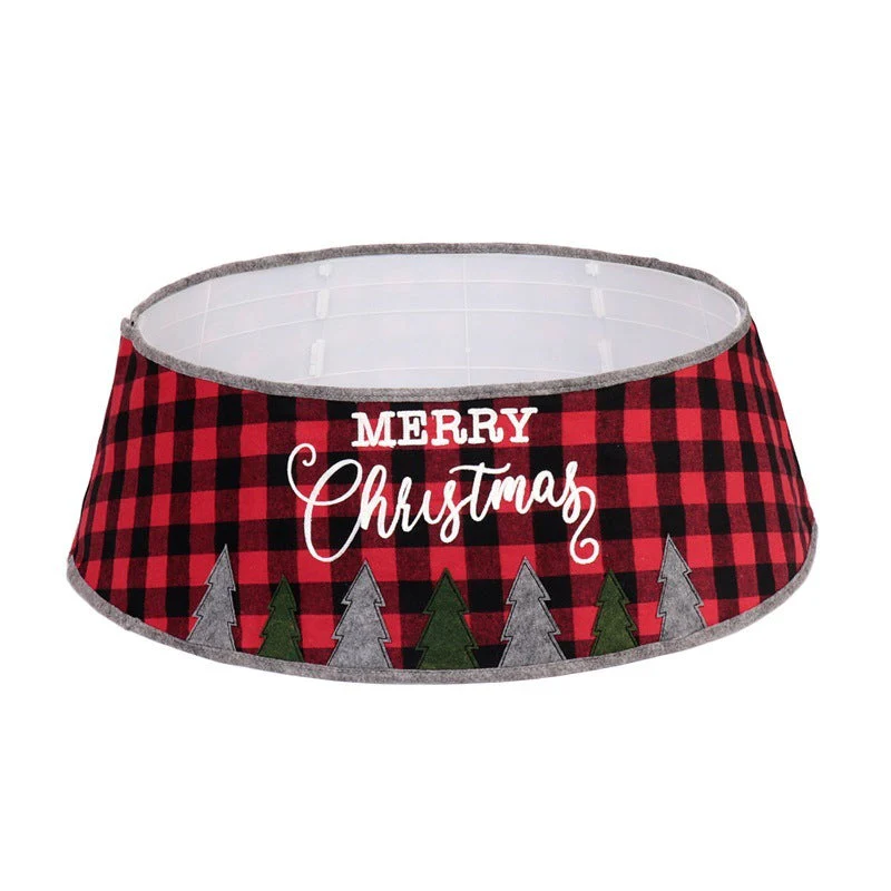 48-inch black and red lattice fabric embroidered Christmas tree skirt - Image 5