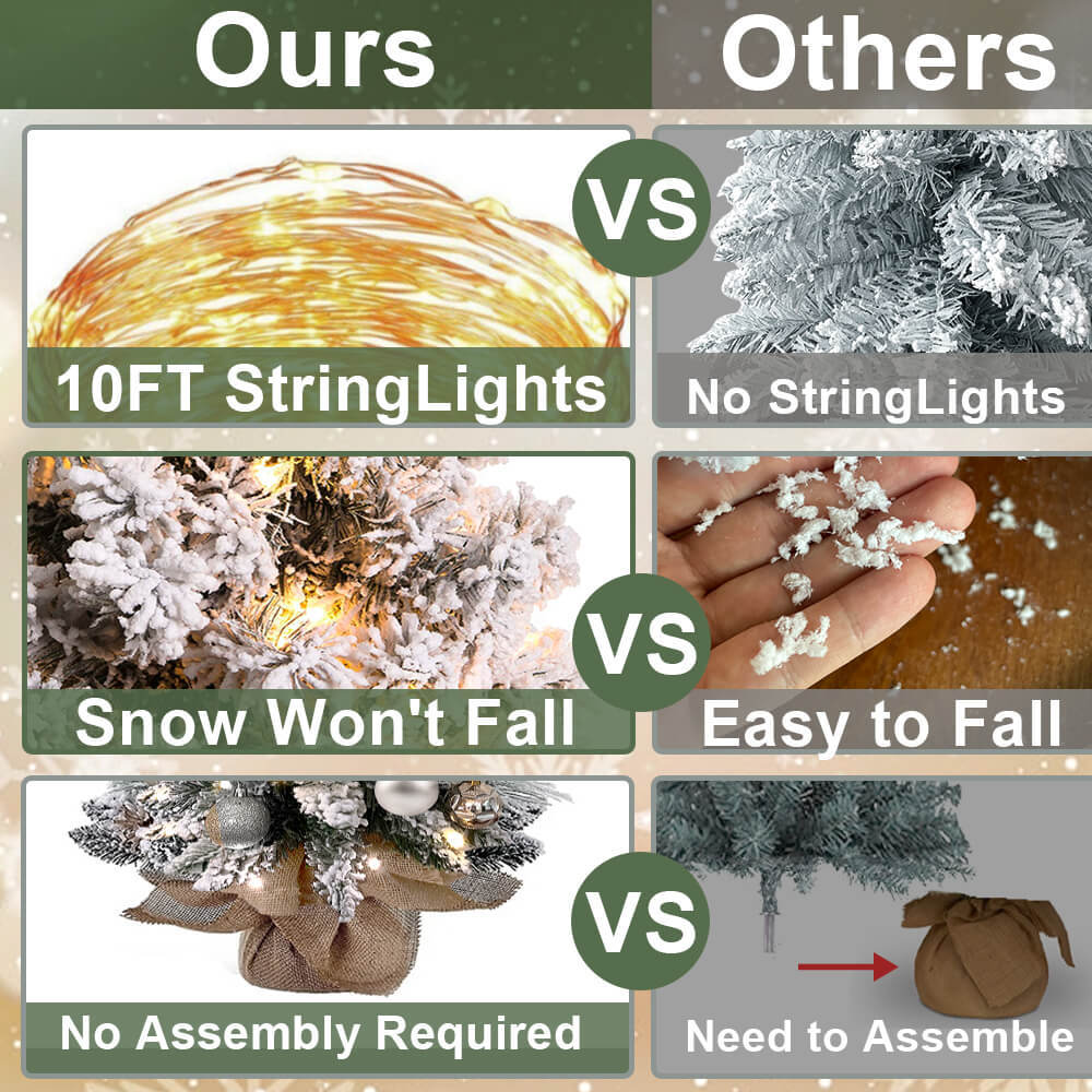60 cm mini Christmas tree with lights artificial small tabletop Christmas decoration with flocked snow, exquisite decoration and Christmas balls for tabletop for home and office - Image 4