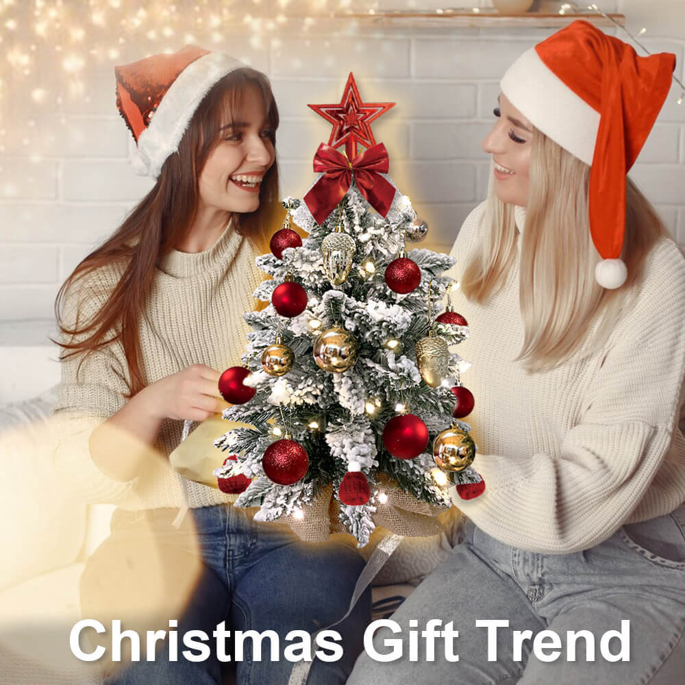 60 cm mini Christmas tree with lights artificial small tabletop Christmas decoration with flocked snow, exquisite decoration and Christmas balls for tabletop for home and office - Image 5