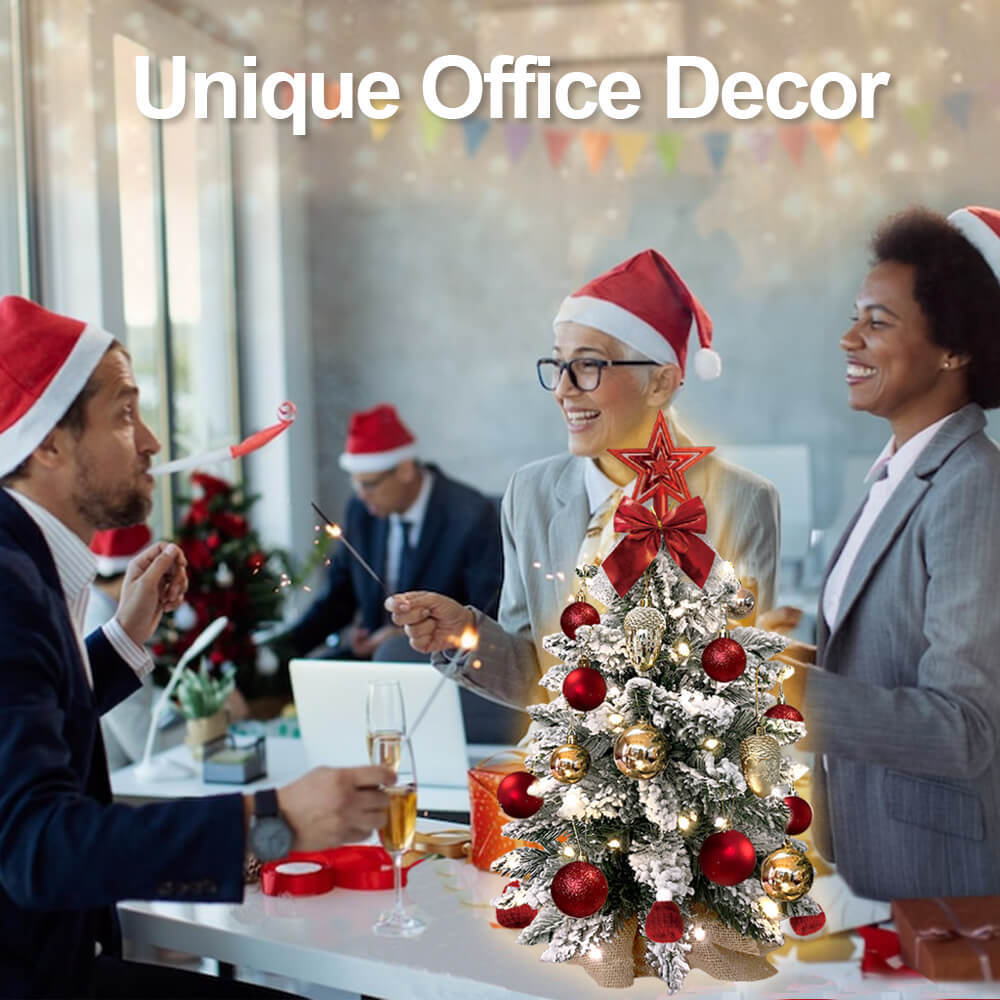 60 cm mini Christmas tree with lights artificial small tabletop Christmas decoration with flocked snow, exquisite decoration and Christmas balls for tabletop for home and office - Image 6