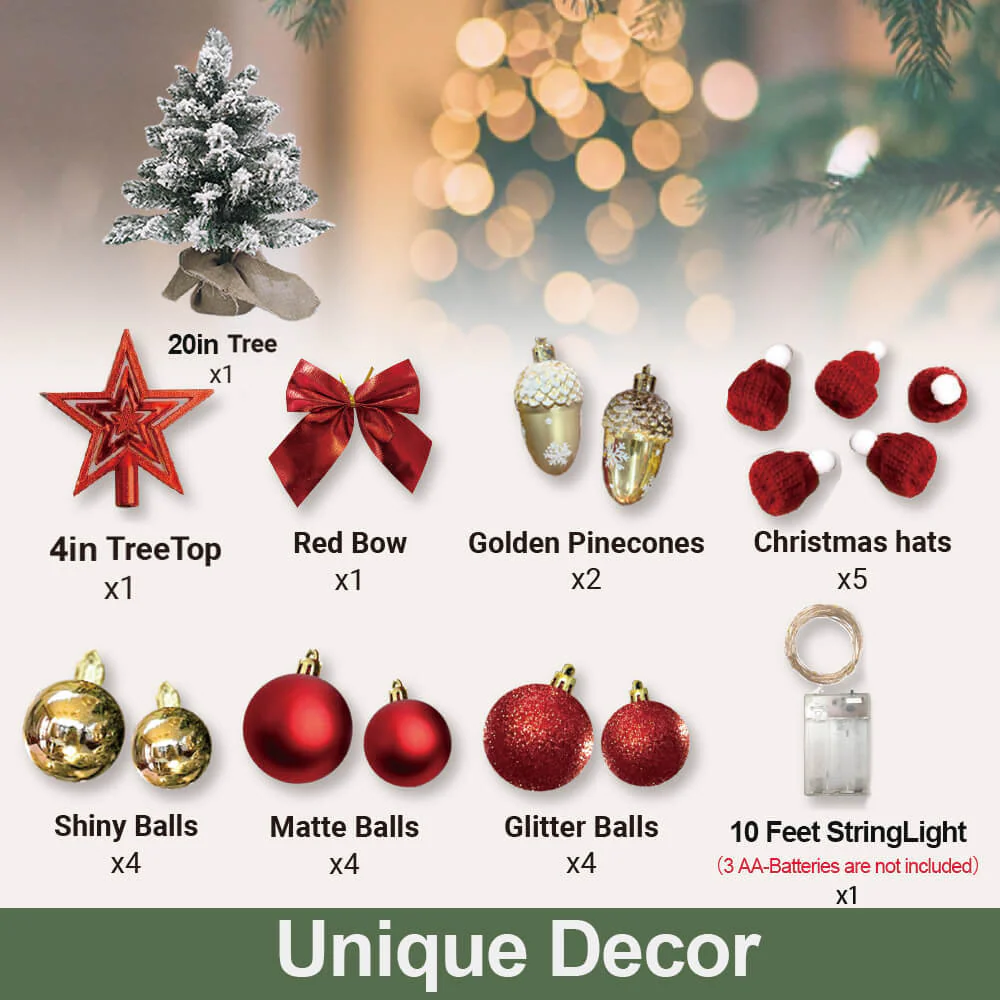 60 cm mini Christmas tree with lights artificial small tabletop Christmas decoration with flocked snow, exquisite decoration and Christmas balls for tabletop for home and office - Image 7