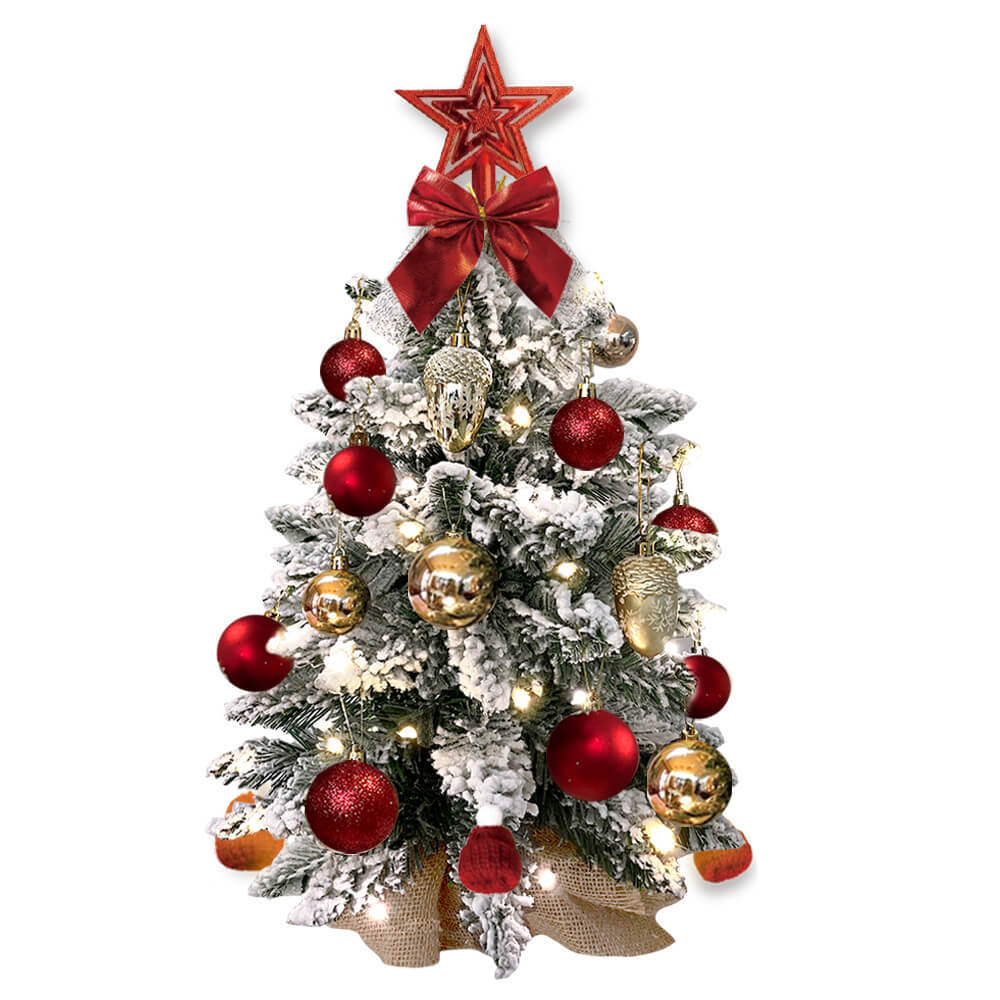 60 cm mini Christmas tree with lights artificial small tabletop Christmas decoration with flocked snow, exquisite decoration and Christmas balls for tabletop for home and office - Image 8