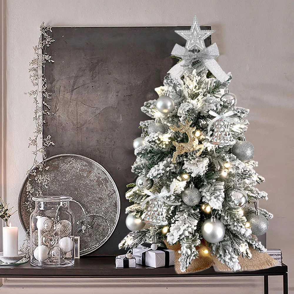 60 cm mini Christmas tree with lights artificial small tabletop Christmas decoration with flocked snow, exquisite decoration and Christmas balls for tabletop for home and office - Image 6