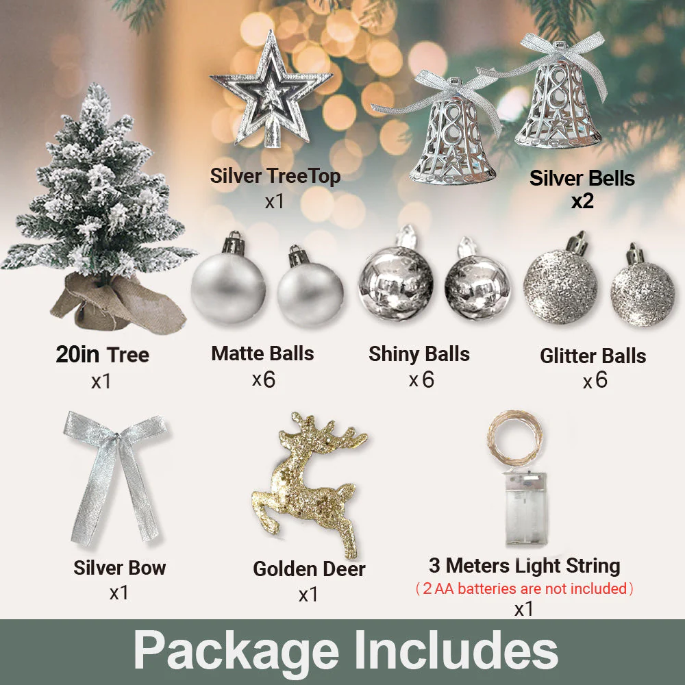 60 cm mini Christmas tree with lights artificial small tabletop Christmas decoration with flocked snow, exquisite decoration and Christmas balls for tabletop for home and office - Image 7