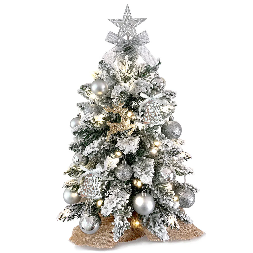 60 cm mini Christmas tree with lights artificial small tabletop Christmas decoration with flocked snow, exquisite decoration and Christmas balls for tabletop for home and office - Image 8