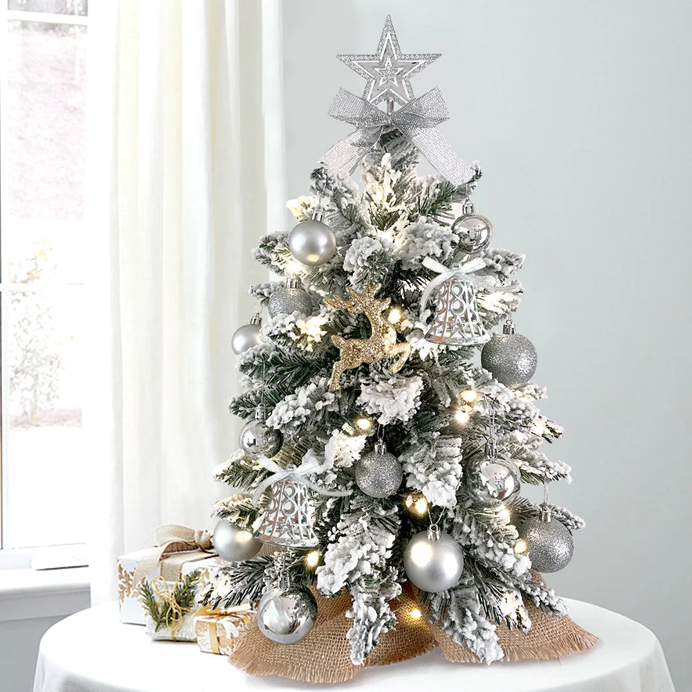 60 cm mini Christmas tree with lights artificial small tabletop Christmas decoration with flocked snow, exquisite decoration and Christmas balls for tabletop for home and office - Image 9