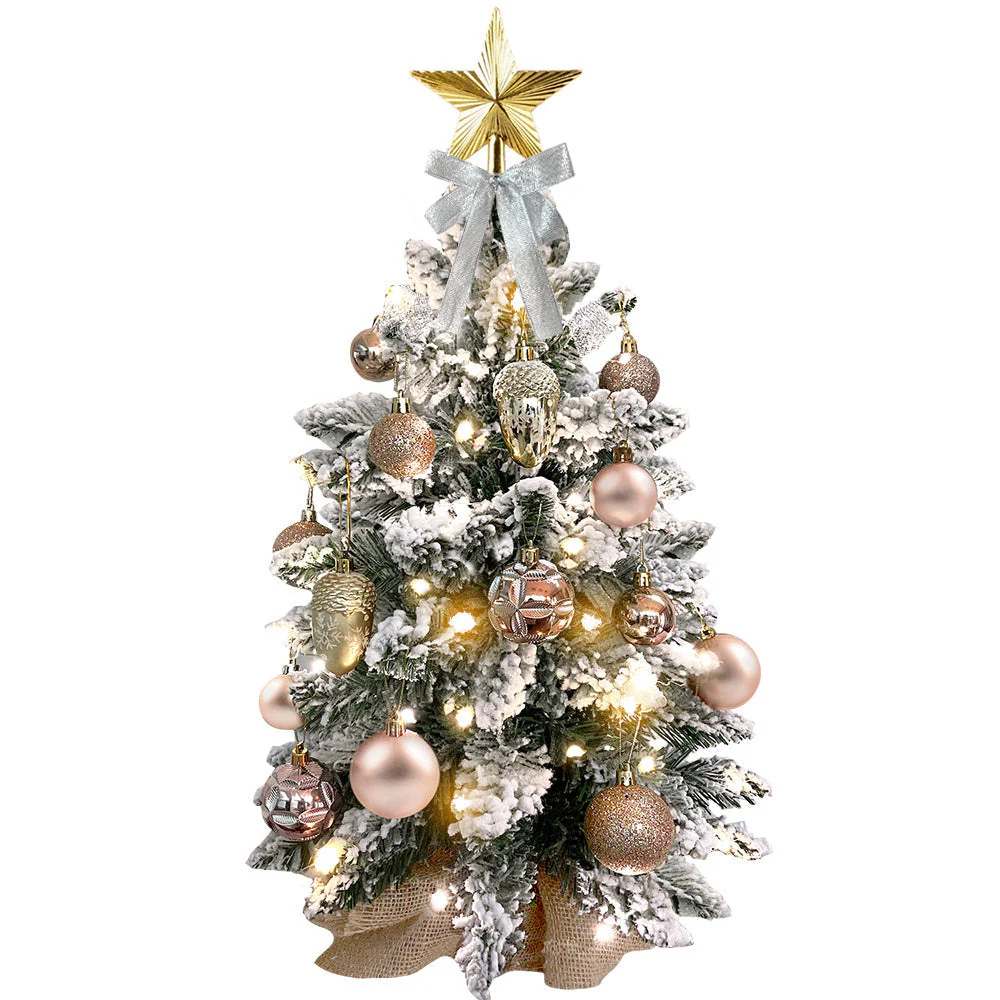 60 cm mini Christmas tree with lights artificial small tabletop Christmas decoration with flocked snow, exquisite decoration and Christmas balls for tabletop for home and office - Image 2