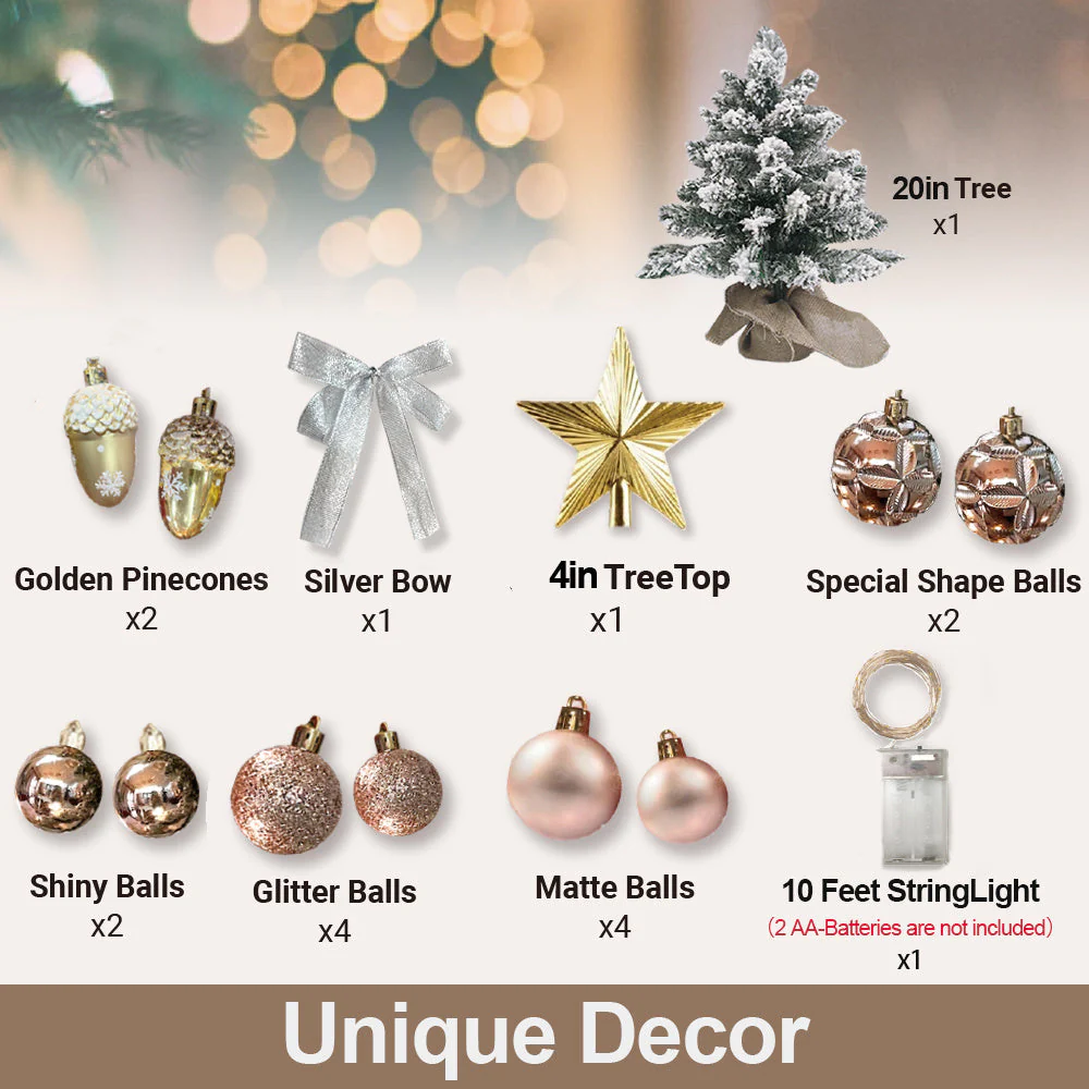 60 cm mini Christmas tree with lights artificial small tabletop Christmas decoration with flocked snow, exquisite decoration and Christmas balls for tabletop for home and office - Image 3