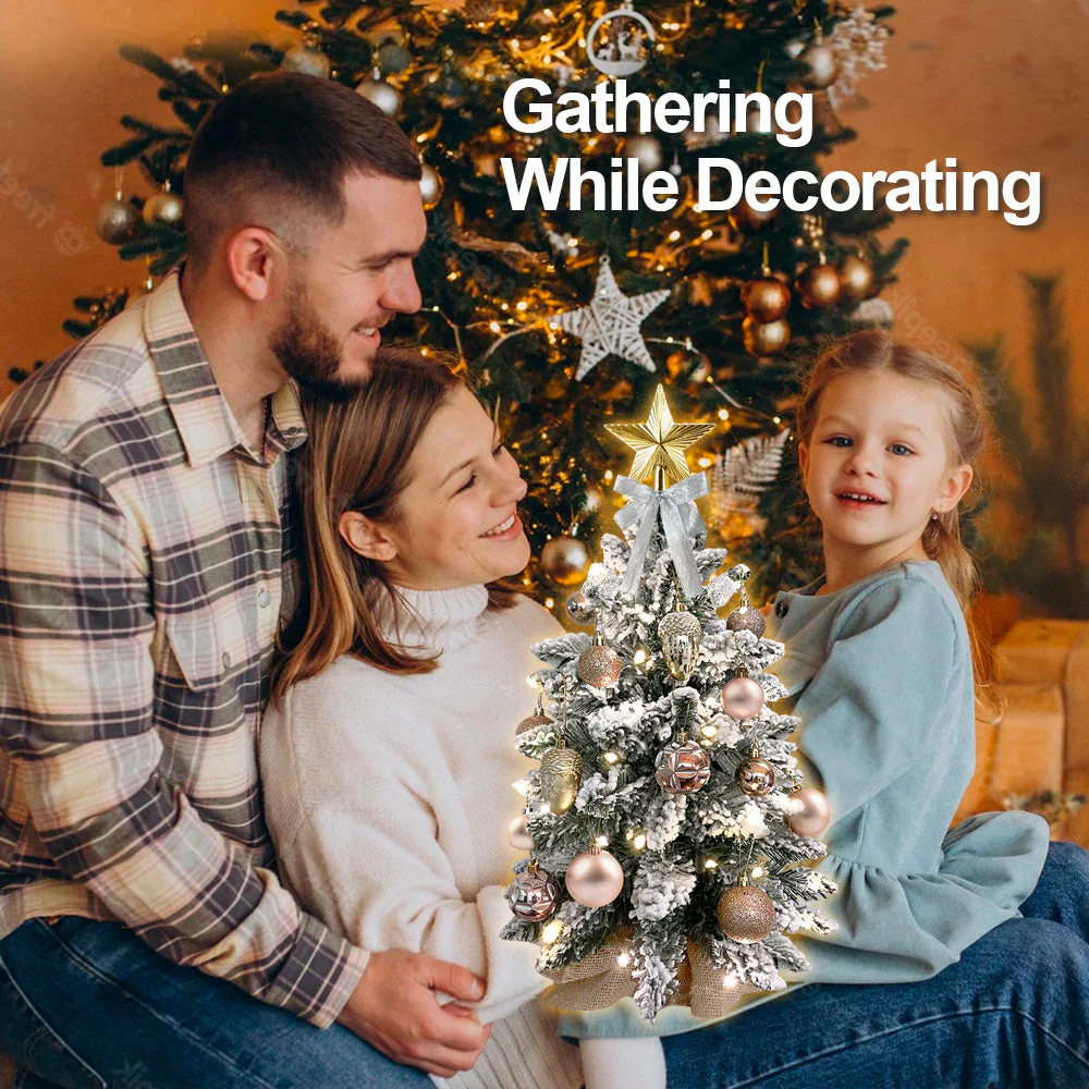 60 cm mini Christmas tree with lights artificial small tabletop Christmas decoration with flocked snow, exquisite decoration and Christmas balls for tabletop for home and office - Image 5