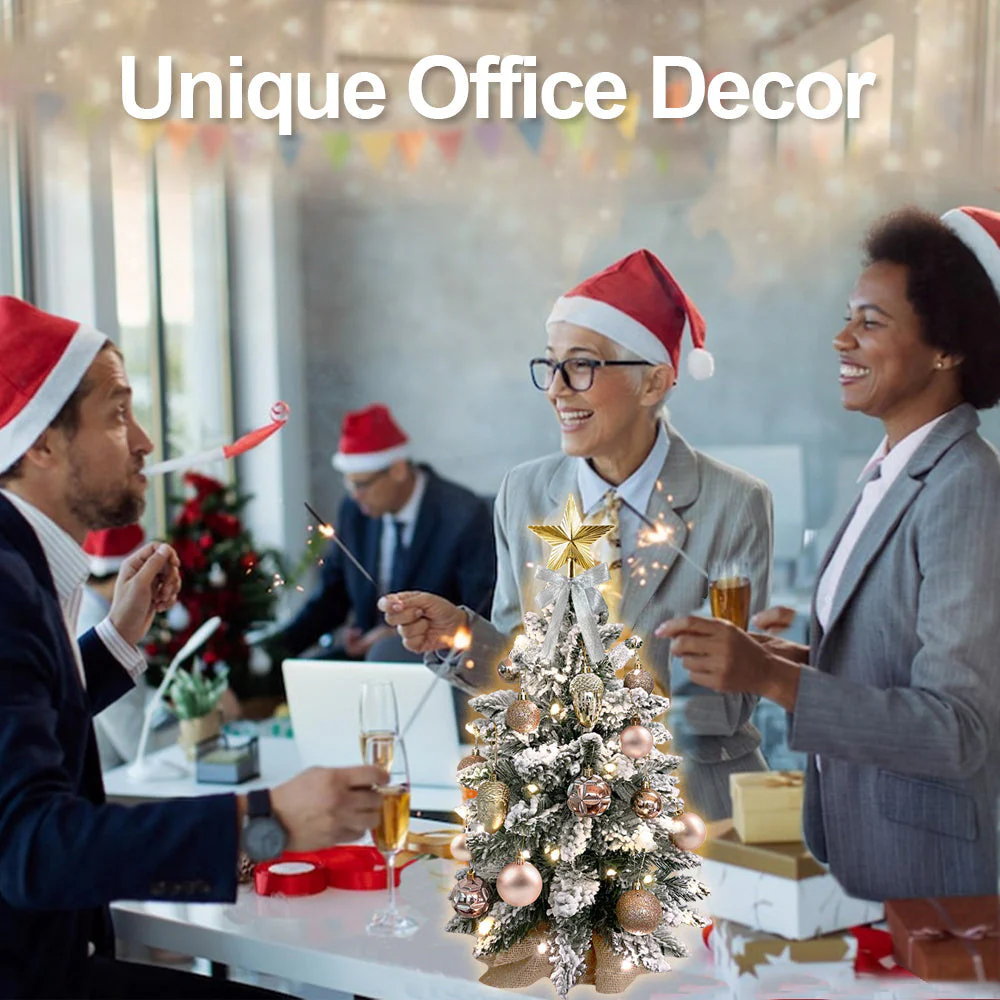 60 cm mini Christmas tree with lights artificial small tabletop Christmas decoration with flocked snow, exquisite decoration and Christmas balls for tabletop for home and office - Image 6