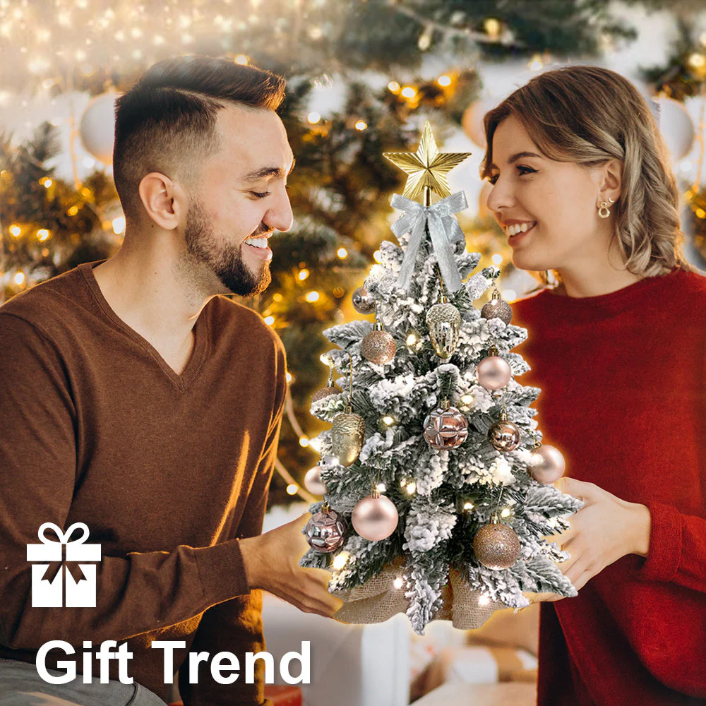 60 cm mini Christmas tree with lights artificial small tabletop Christmas decoration with flocked snow, exquisite decoration and Christmas balls for tabletop for home and office - Image 7