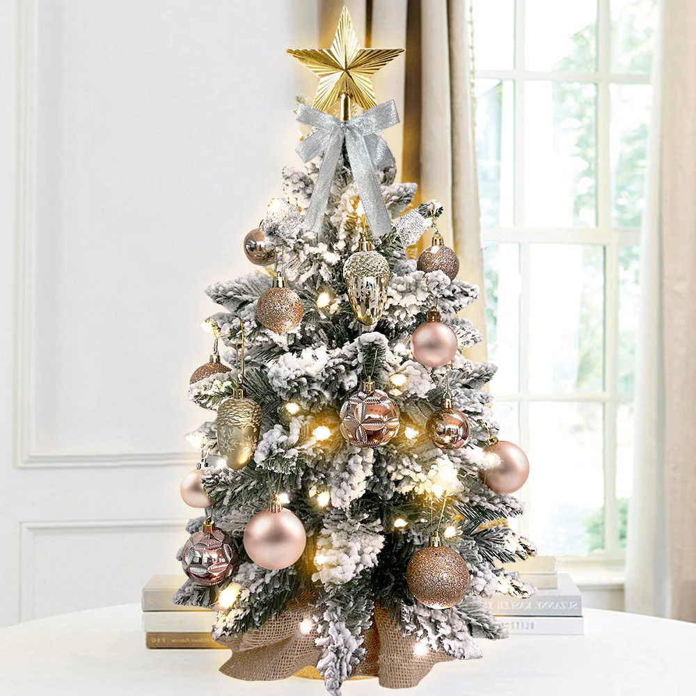 60 cm mini Christmas tree with lights artificial small tabletop Christmas decoration with flocked snow, exquisite decoration and Christmas balls for tabletop for home and office - Image 9