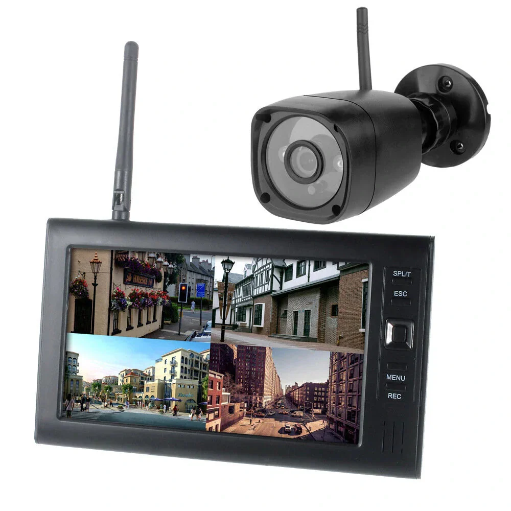7-inch wireless security system: 4-channel monitor & weatherproof night vision cameras