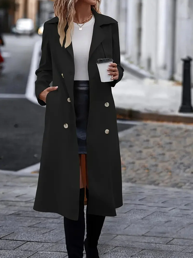 Alistaira | Women's Black Trench Coat | Long - Image 5