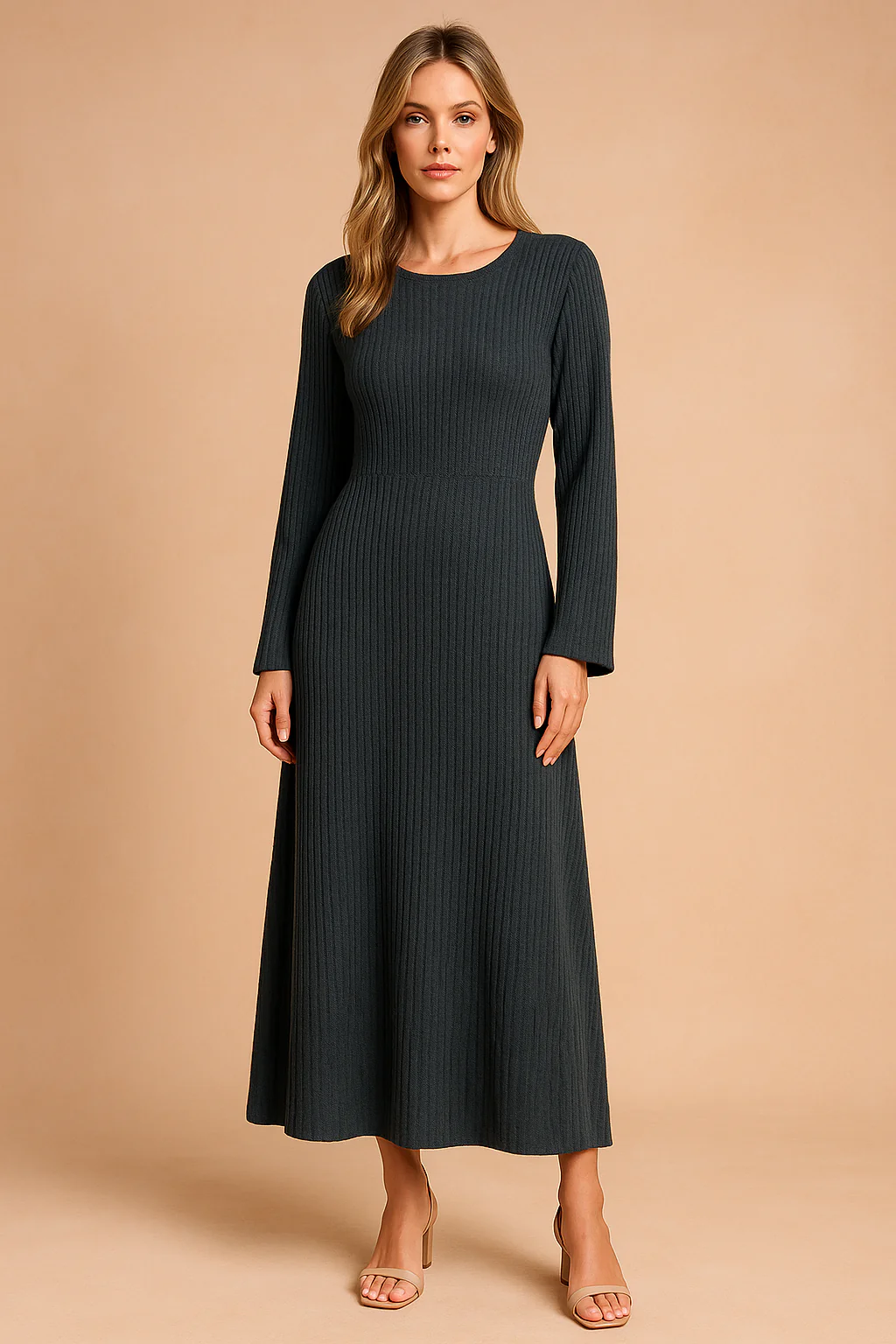 Allyson | Women's Long Puff Sleeve Sweater Dress - Image 3