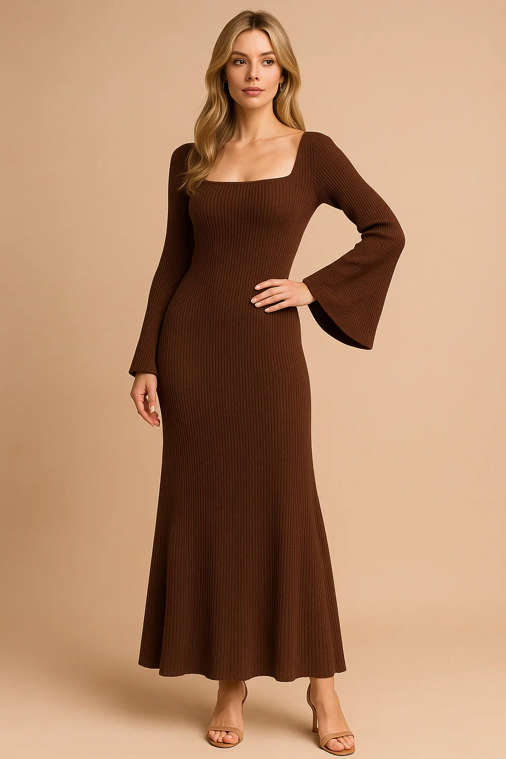 Allyson | Women's Long Puff Sleeve Sweater Dress - Image 5