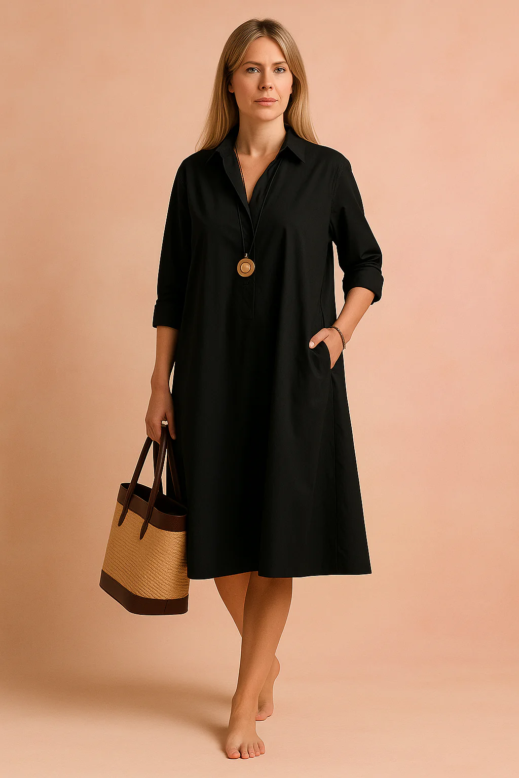 Amara | Minimalist Loose Fit Shirt Dress with Pockets - Image 2
