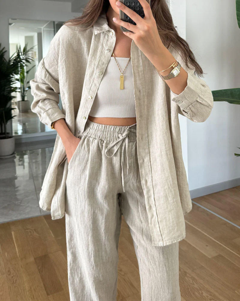 AMY | Comfy Button-up Blouse and Pants Set - Image 2