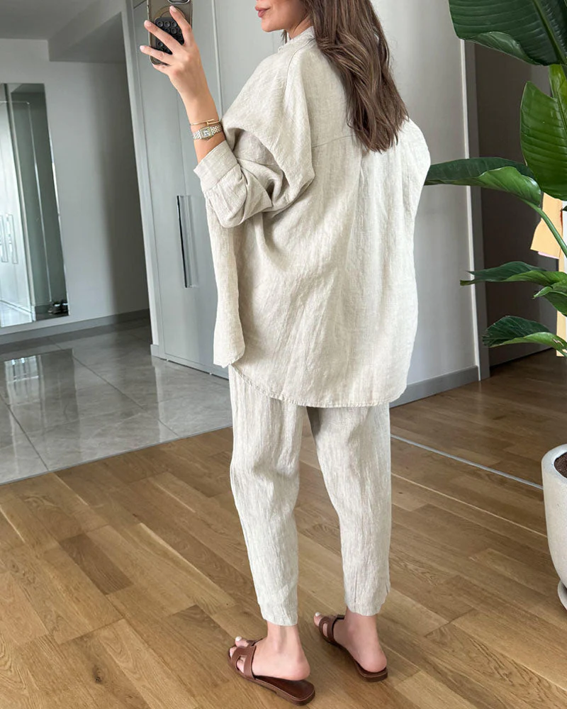 AMY | Comfy Button-up Blouse and Pants Set - Image 4