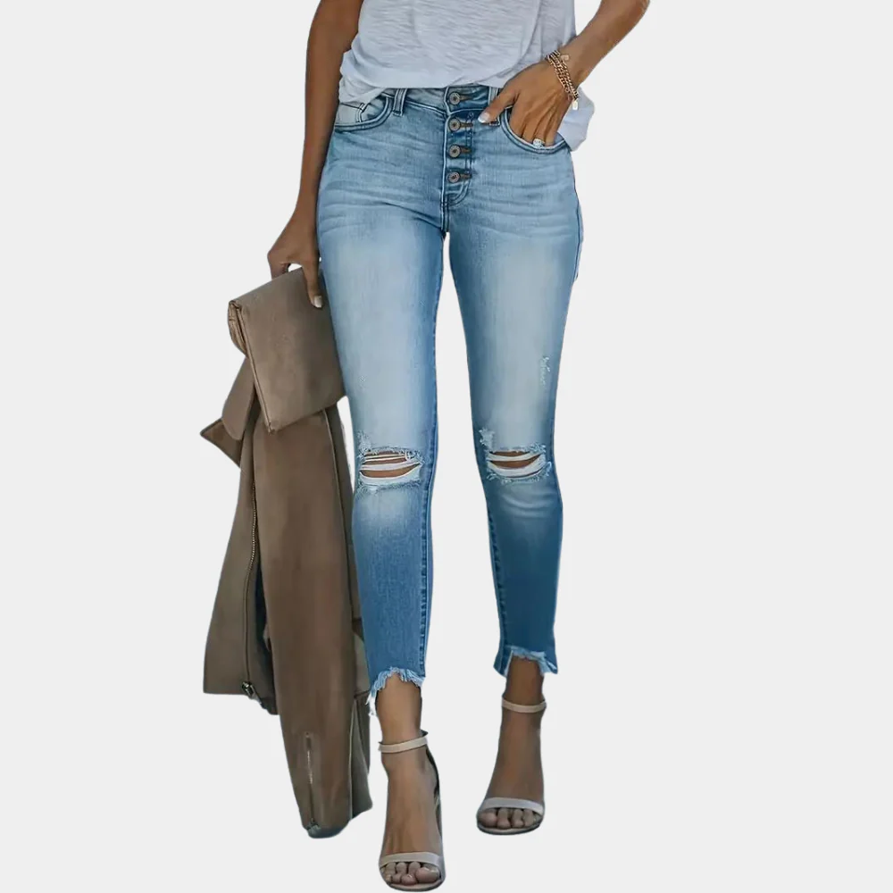 Bailey | Women's Ripped Jeans with buttons - Image 2