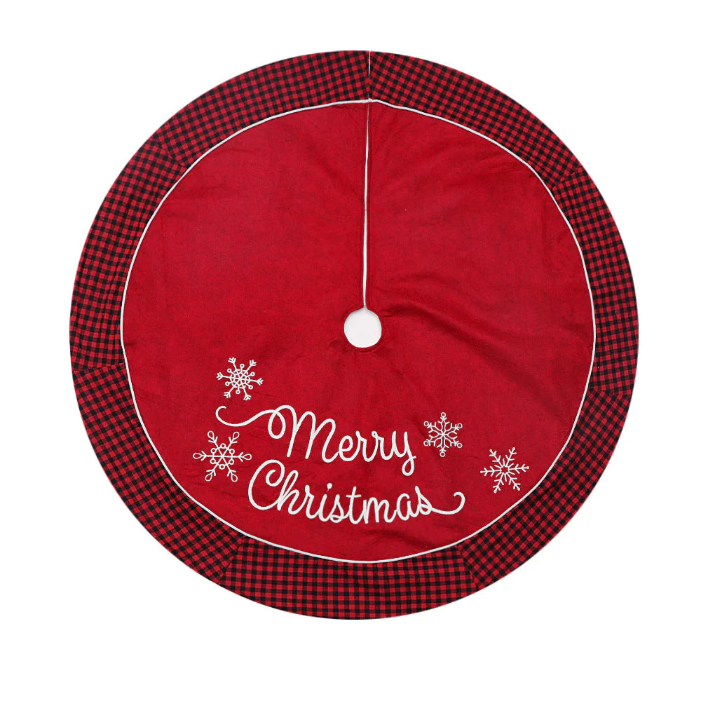 Black and red checkered Christmas tree skirt with border