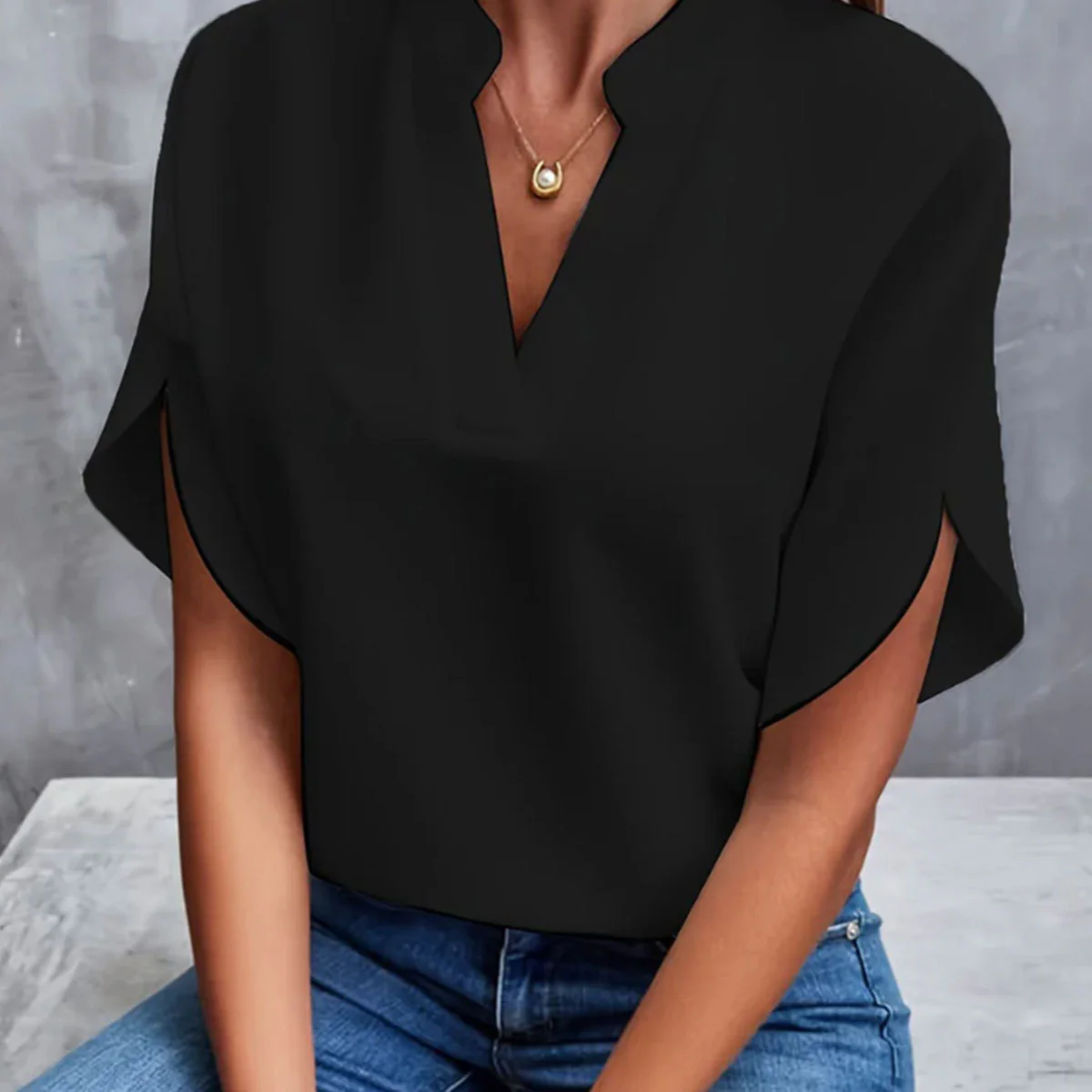 Women's Short Sleeve Blouse Comfortable Polyester Summer Top - Image 4