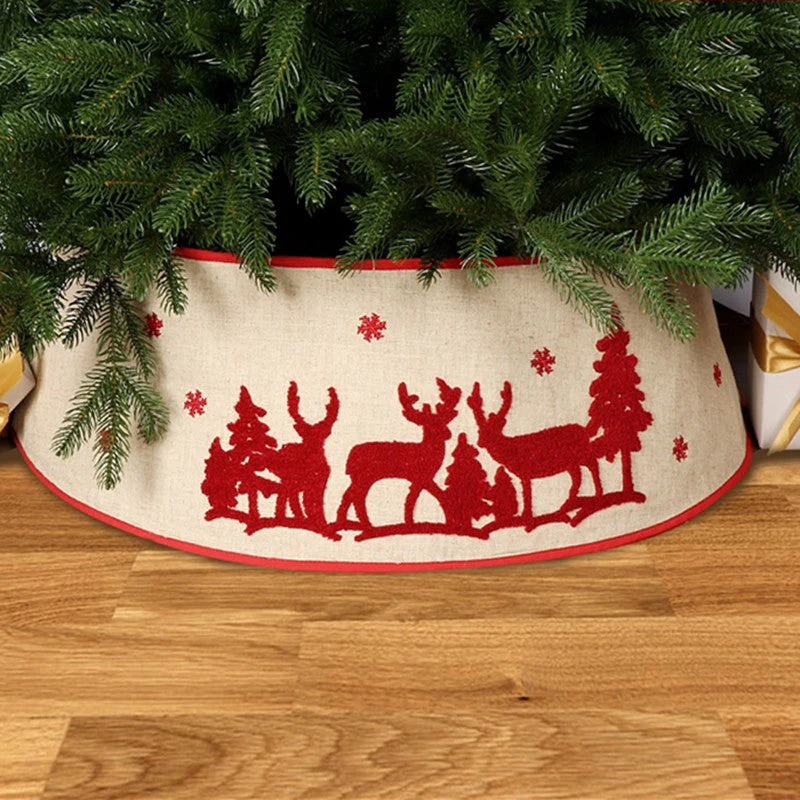 Christmas Elk Tree Skirt Wooden Foldable Decoration - Image 2