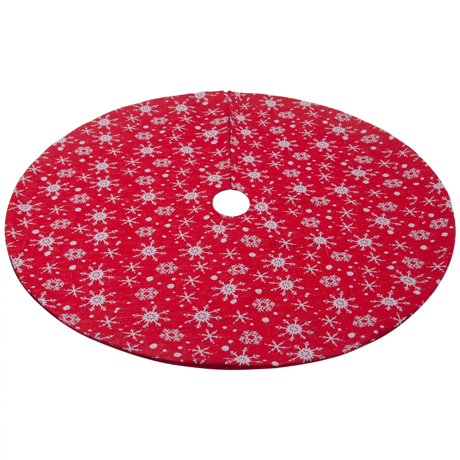Christmas non-woven fabric white color with red outsole snowflake tree skirt