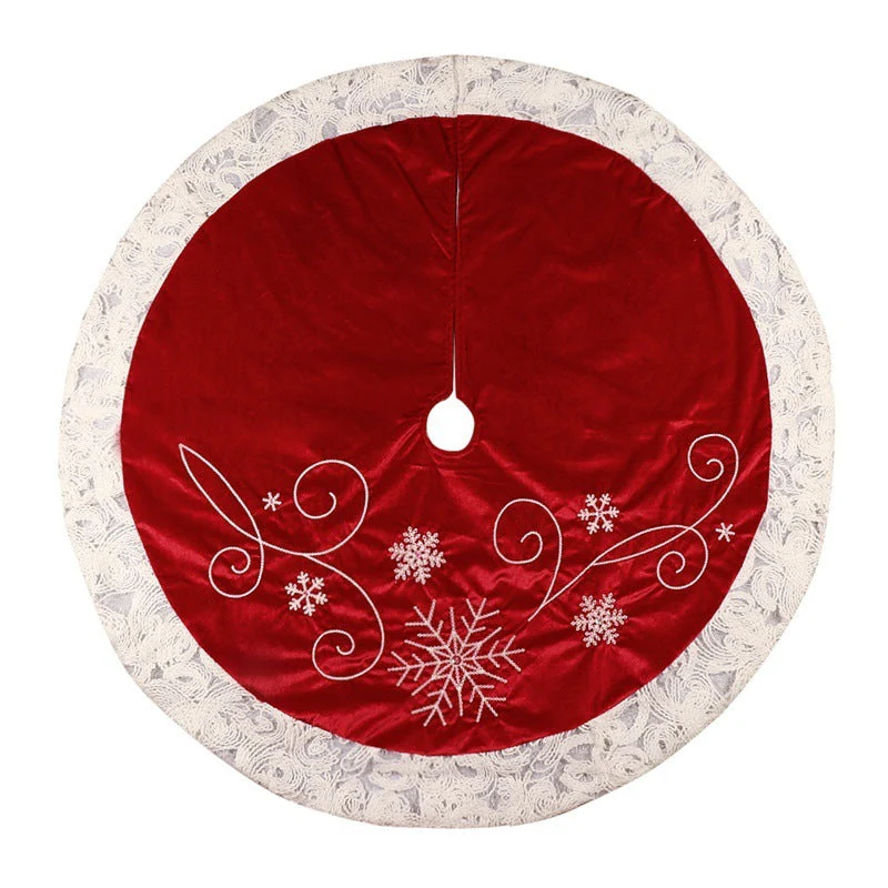 Christmas red velvet fabric snowflake tree skirt