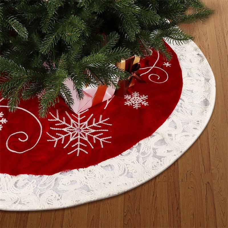 Christmas red velvet fabric snowflake tree skirt - Image 2
