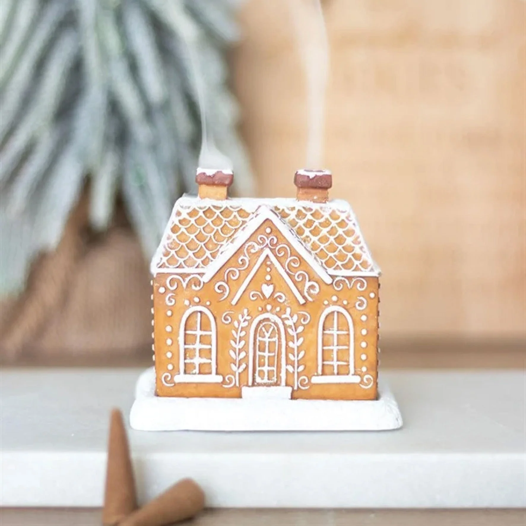 Christmas Snow Top Resin Ginger Cake Cottage Incense Burner - Image 2