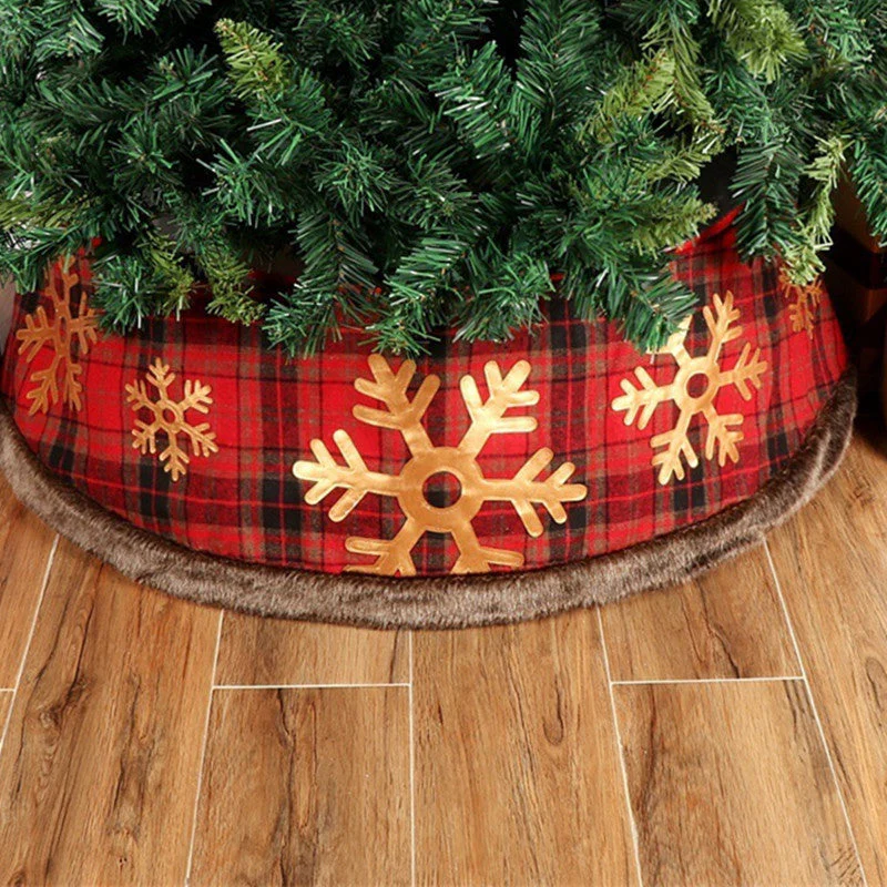 Christmas Tree Skirt Snowflake Checkered Non-woven Decoration - Image 2