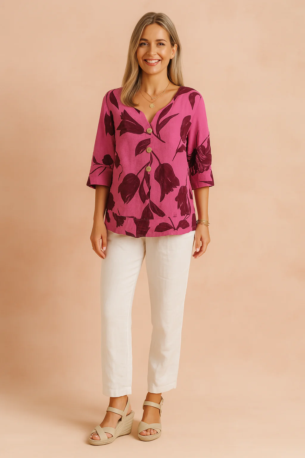 Dominika | Elegant blouse with a floral print and buttons - Image 3