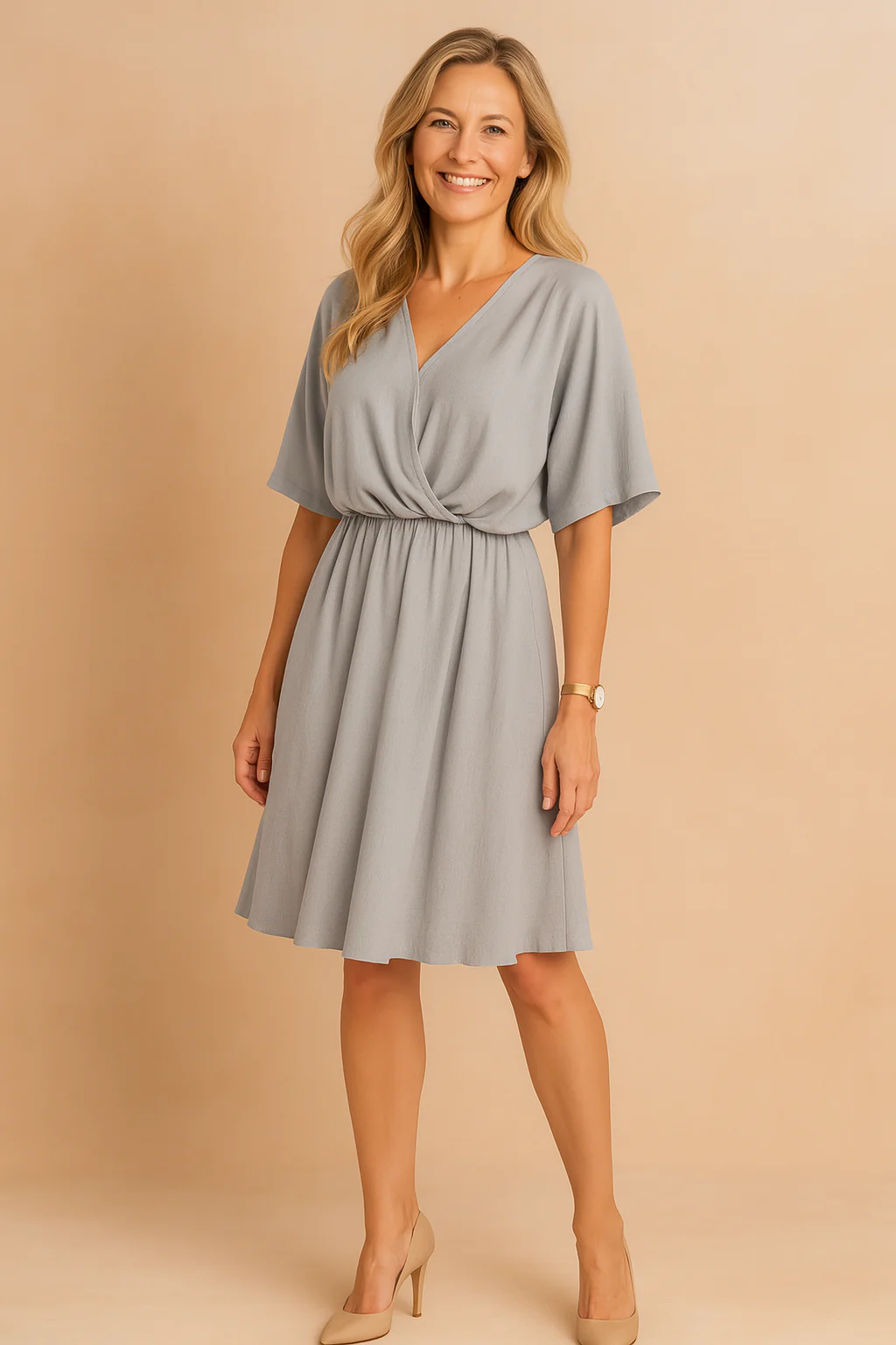 Elżbieta | Short dress with a wrap neckline and ruffles - Image 3