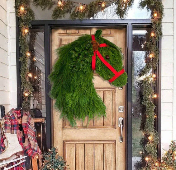 Farmhouse Double Horse Head Christmas Wreath Decoration Simulation Pine Branches - Image 3