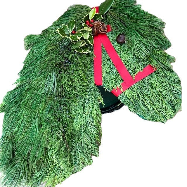 Farmhouse Double Horse Head Christmas Wreath Decoration Simulation Pine Branches - Image 5
