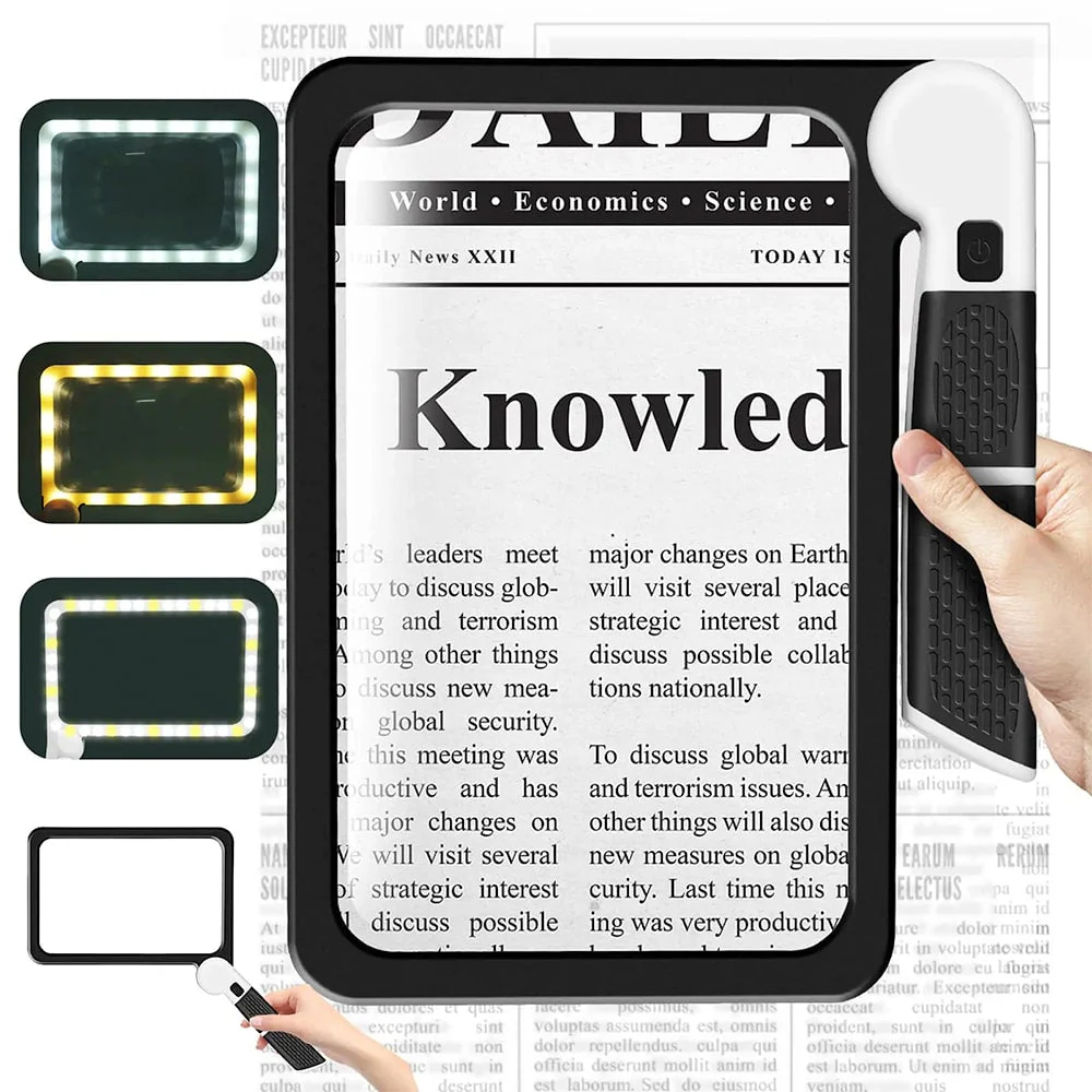 Full Page Handheld Magnifying Glass 5x Magnification, LED Lighted Magnifying Glass with 3 Modes, Ideal for Reading Books and Seniors - Image 3