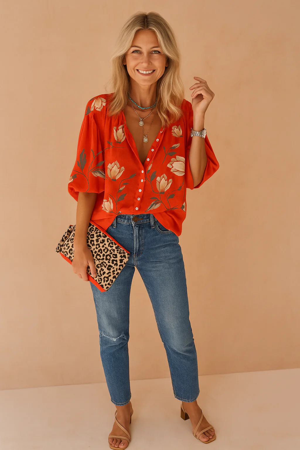 Gardenia | Floral Button-Down Neck Blouse - Image 4