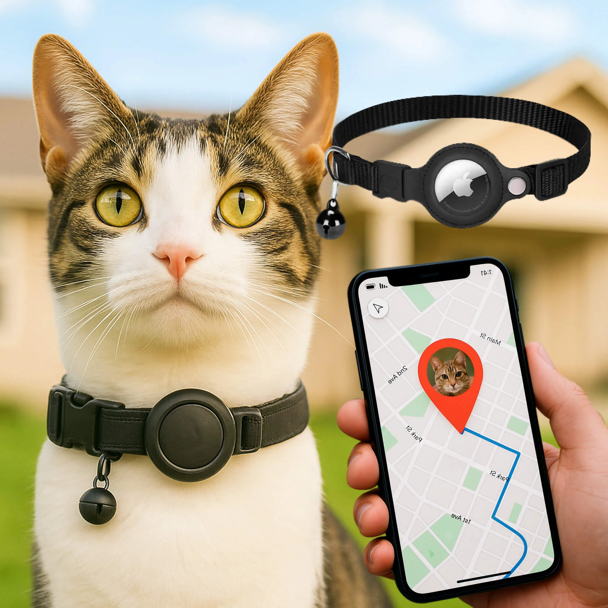 GPS Cat Tracker Collar with Quick Release, Reflective Design, Durable Nylon for Outdoor Safety and Comfort