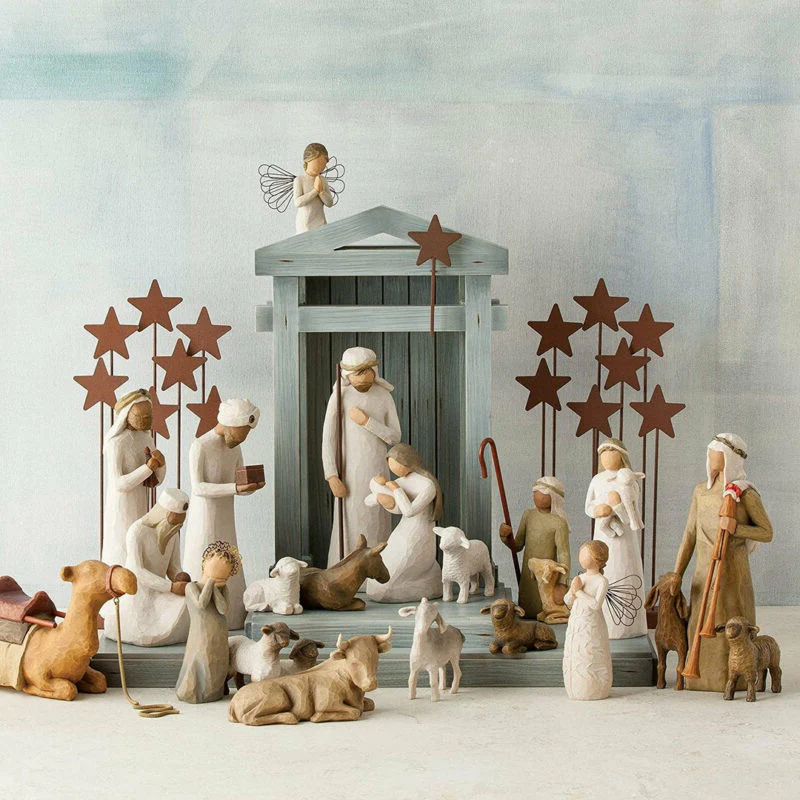 Handmade 20-Piece Wooden Nativity Set with Rustic Barn Wood Creche – Timeless Christmas Nativity Scene Decor