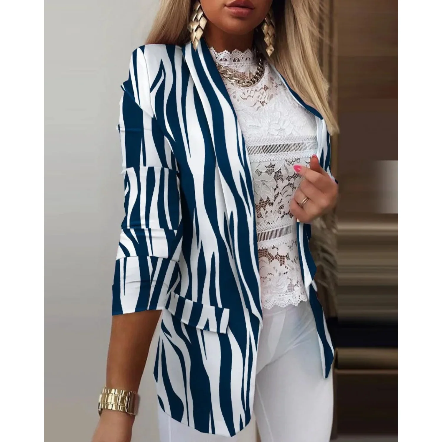 JOVIE | Elegant Printed Shawl Collar Blazer - Image 2