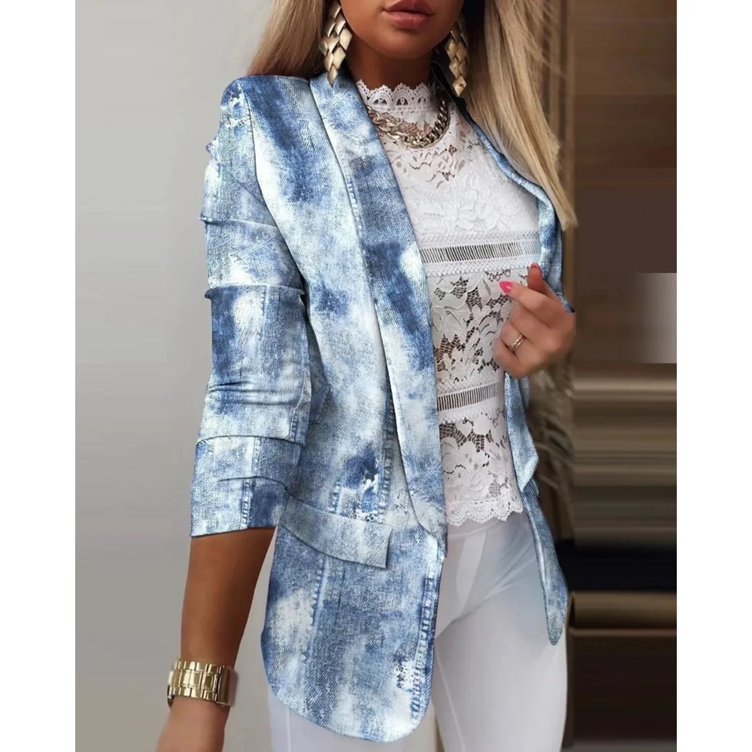 JOVIE | Elegant Printed Shawl Collar Blazer - Image 4