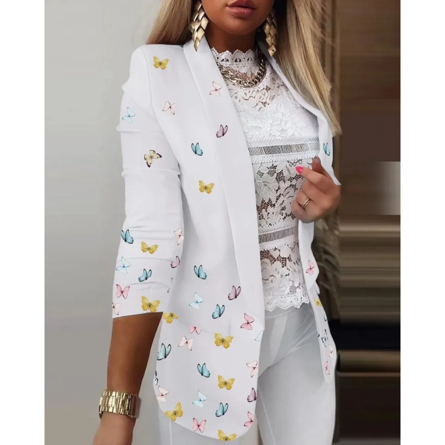 JOVIE | Elegant Printed Shawl Collar Blazer - Image 5
