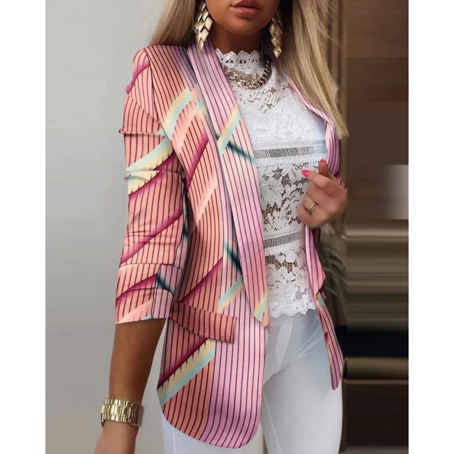 JOVIE | Elegant Printed Shawl Collar Blazer - Image 6