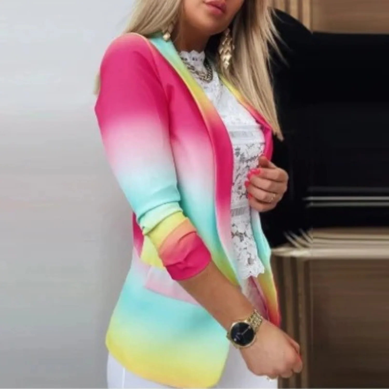 JOVIE | Elegant Printed Shawl Collar Blazer - Image 7