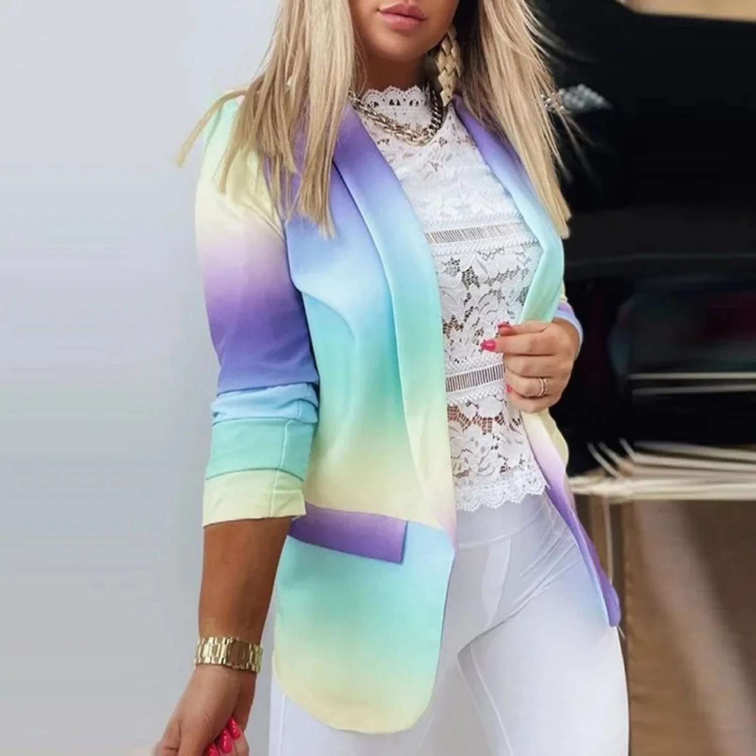 JOVIE | Elegant Printed Shawl Collar Blazer - Image 8