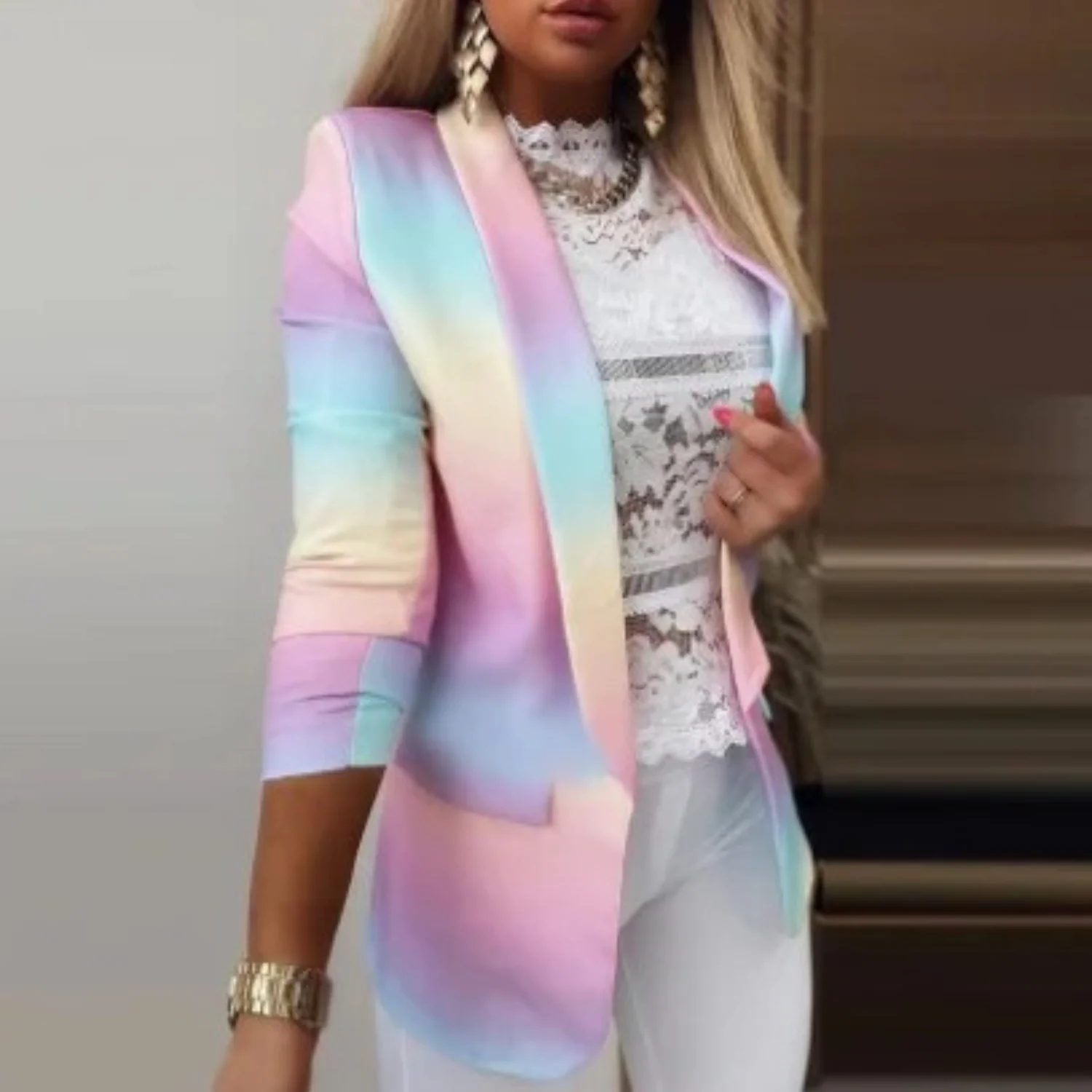 JOVIE | Elegant Printed Shawl Collar Blazer - Image 9